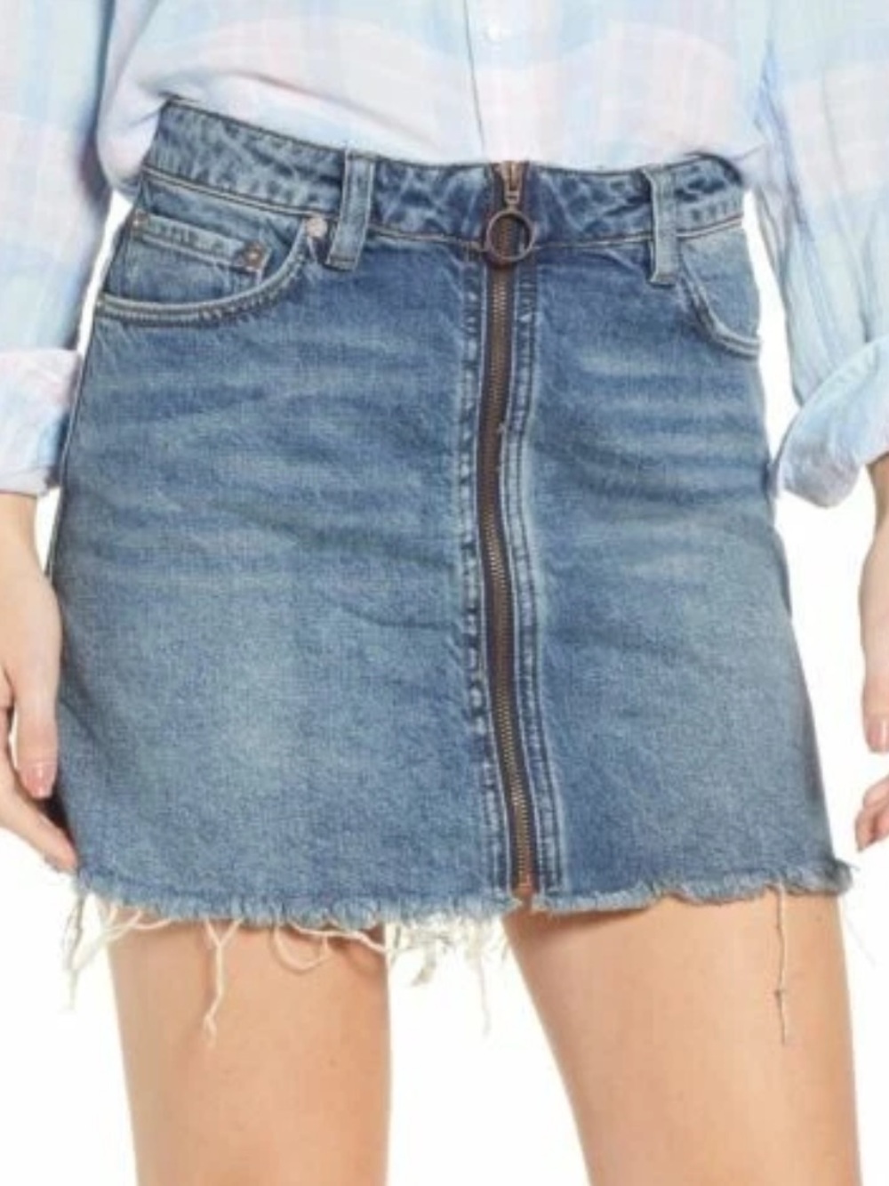 We The Free Denim 100% Cotton Zip-Front Mini Skirt - Blue Size 27